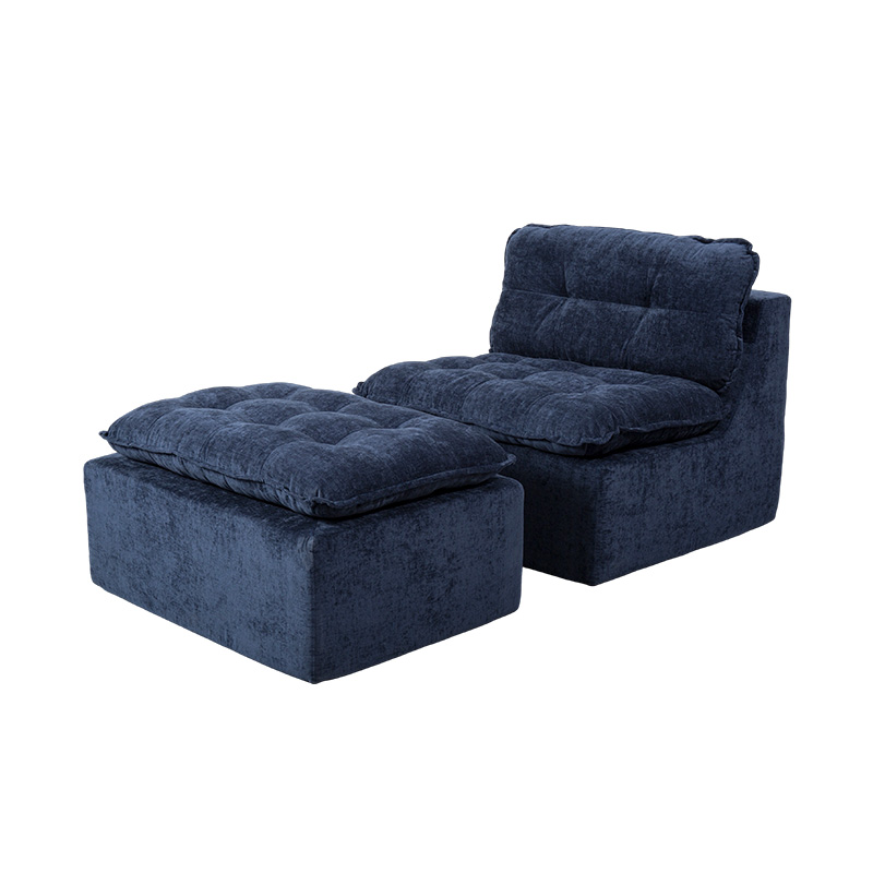 Modulaarinen täysvaahtoinen sohvasarja syvänsinistä vakosamettia, pehmustettu selkänoja ja yhteensopiva ottomaani Modulaarinen täysvaahtoinen sohvasarja syvänsinistä vakosamettia, pehmustettu selkänoja ja yhteensopiva ottomaani