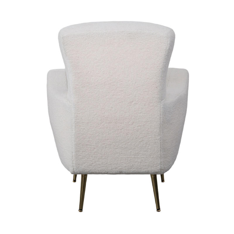Cream Faux Sherpa -tuoli, jossa kaareva selkänoja, kultaiset metallijalat ja käsinojat Cream Faux Sherpa -tuoli, jossa kaareva selkänoja, kultaiset metallijalat ja käsinojat