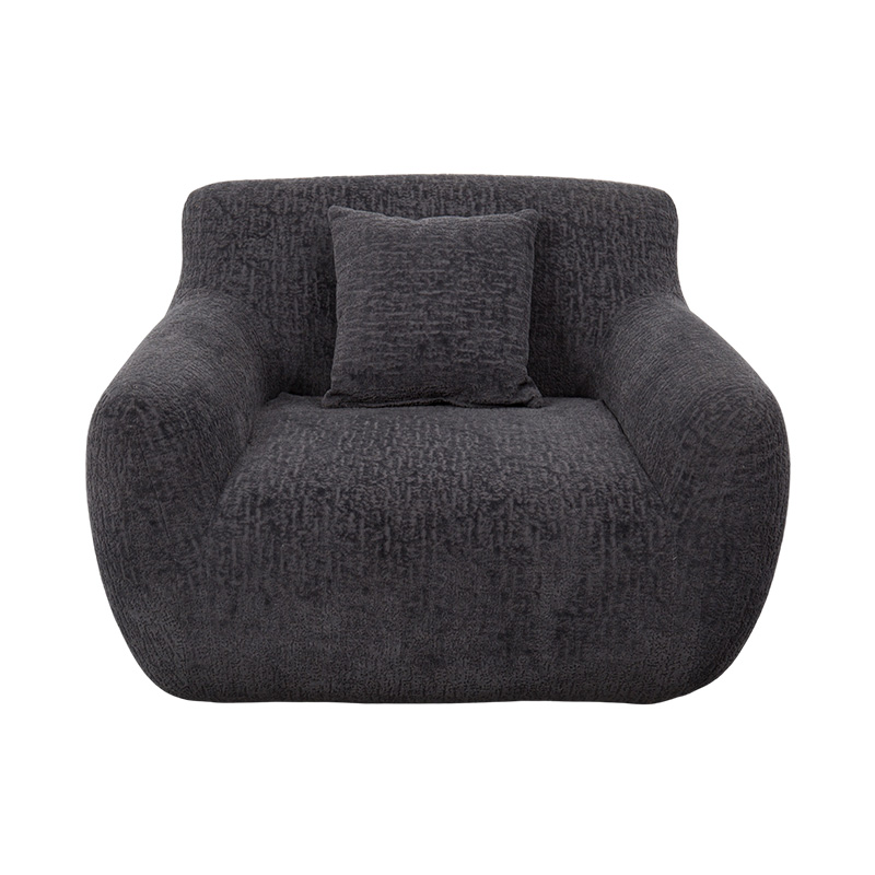 Täysvaahtoinen hug-tyylinen yhden hengen sohva, jossa on vahva šenillekangas ja hienovarainen jacquard-kuvio